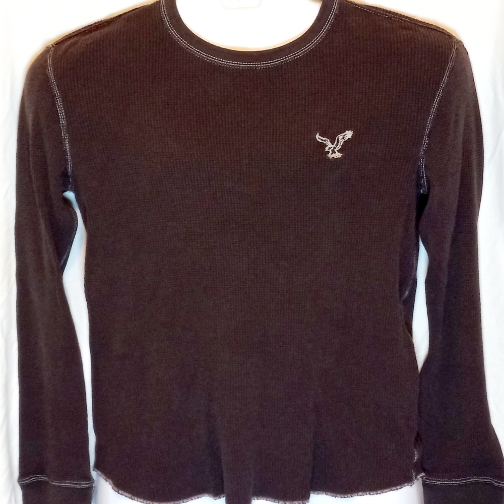 American Eagle Thermal Shirt, Brown,Size xs